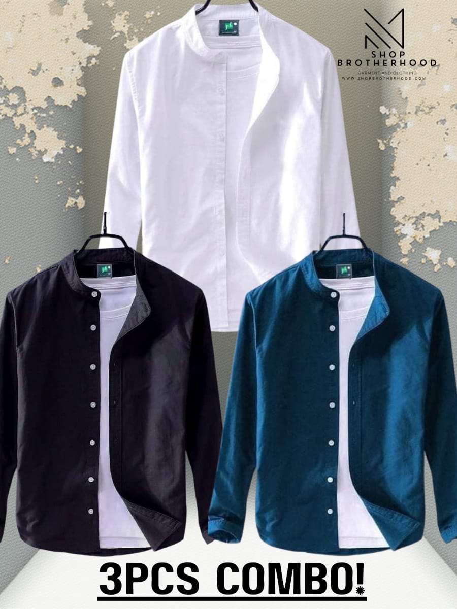 3 Pcs Casual Shirt Combo-Navy Blue, Black, White